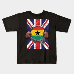 Ghana Flag Great Britain Flag Ripped - Gift for Ghanaian From Ghana Kids T-Shirt